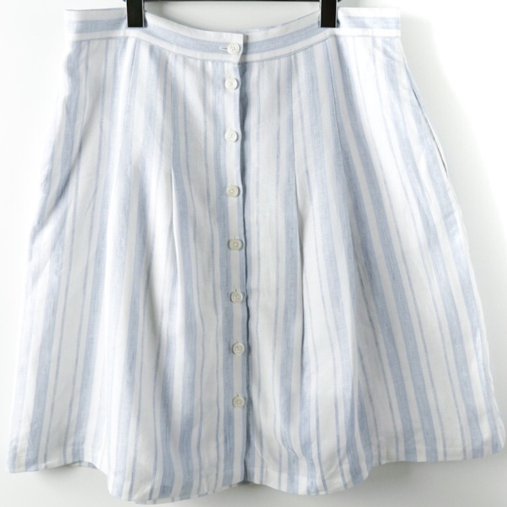 BROOKS BROTHERS Striped Linen A-Line Button Skirt